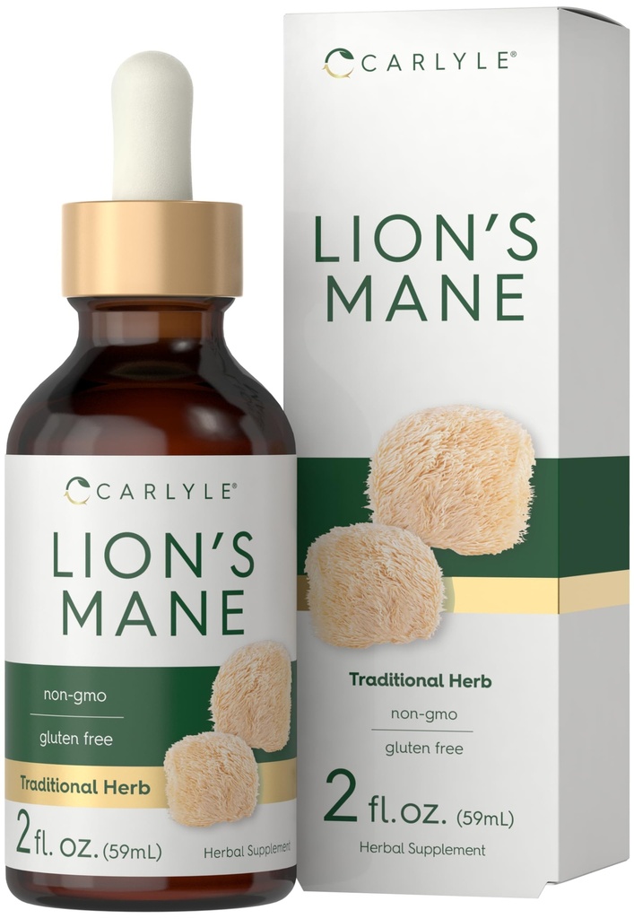 Carlyle Lions Mane Mushroom Supplement dua Fl Oz 124; Liquid Extract Ticture 124; Vegetarian 124; Non-GMO, Gluten Free