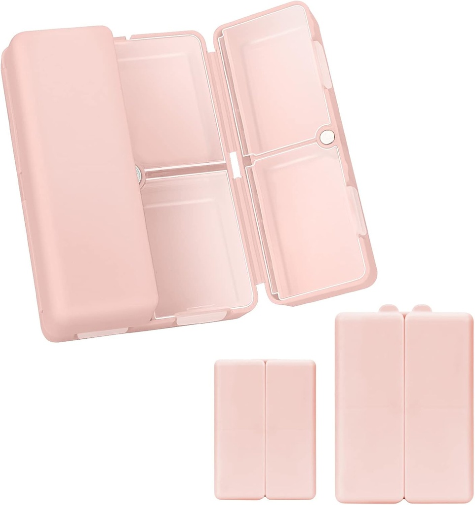 FYY 2 Pcs Daily Pill Organizer, 7 Comment Portable Pill Case Travel Organizer, [Folding Design] Pill Box for Purse Pocket to Hold Vitamin, Cod Liver Oil, Suplemen dan Medication- Pink