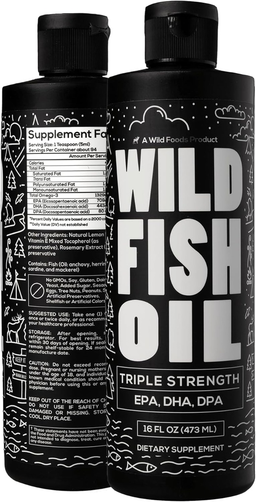 Wild Foods Liquid Omega 3 Fish Oil Suplement, Lemon, 16 oz (2 pk) (2 pk)