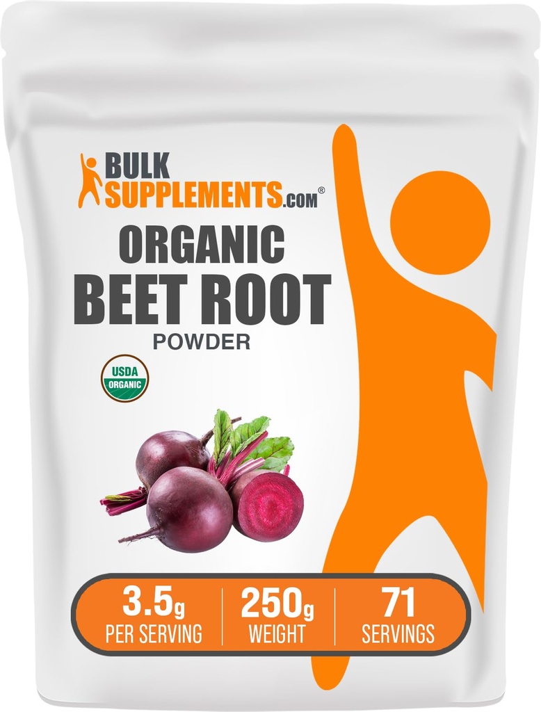 BulkSuppliments.com Organic Beet Root Powder - Superfood Suplemen, Beet Root Suplemen - Vegan & Gluten Bebas, 3.5g per Serving, 250g (8.8 oz) (Paket 1)