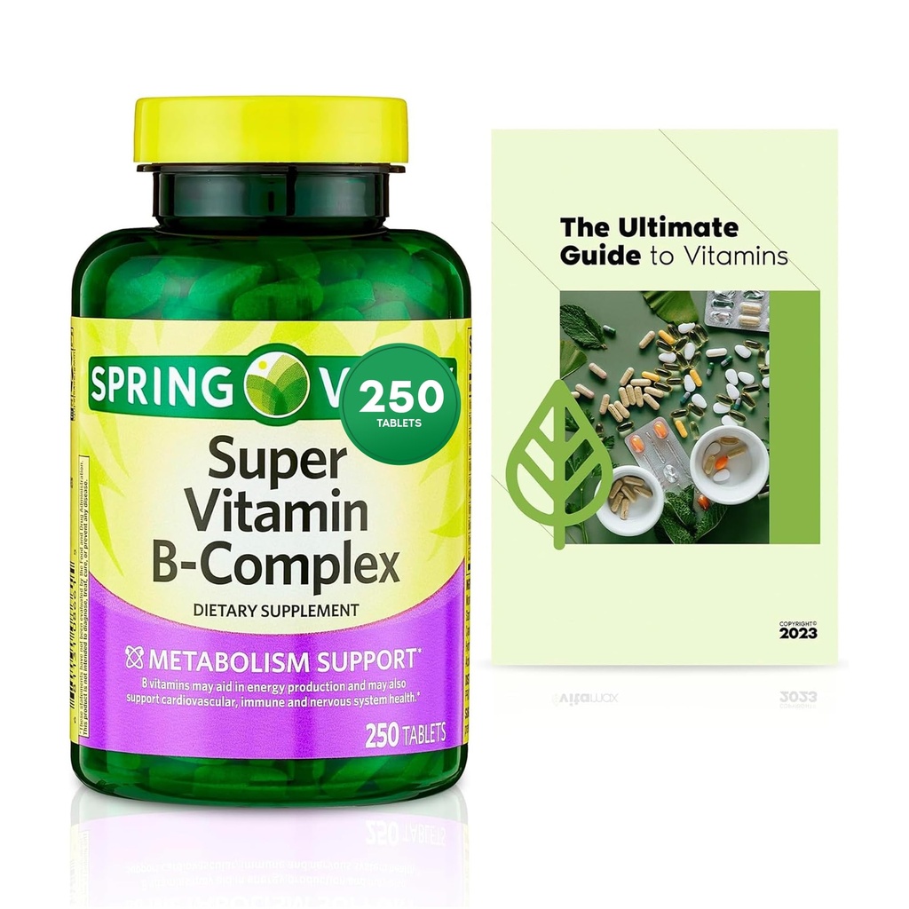 Spin Val- Ley Super Vitamin B- Complex Tablet Tambahan Nilai Ukuran Dieter, 250 Cacah (Lebih dari 8 Bulan Supply) + Exclusive Vtmx Vitamin Panduan (2 Item)