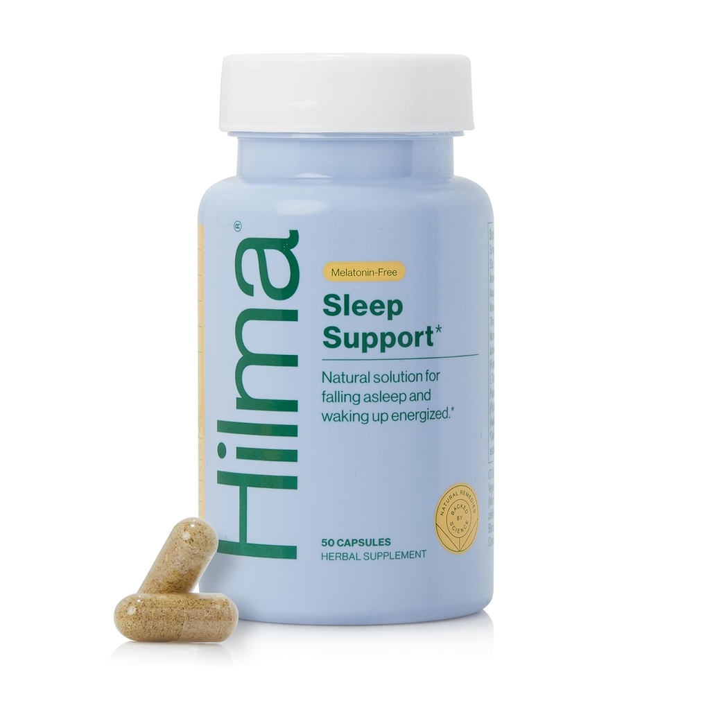 Hilma Sleep Aid Formulated with Magnesium & L- Theanine, Natural Sleep Aids for Adults to Help You Asleep and Stay Alleep Melonin- Free, Non- Drowsy Next Day Formula, 50 Vegan Capsules