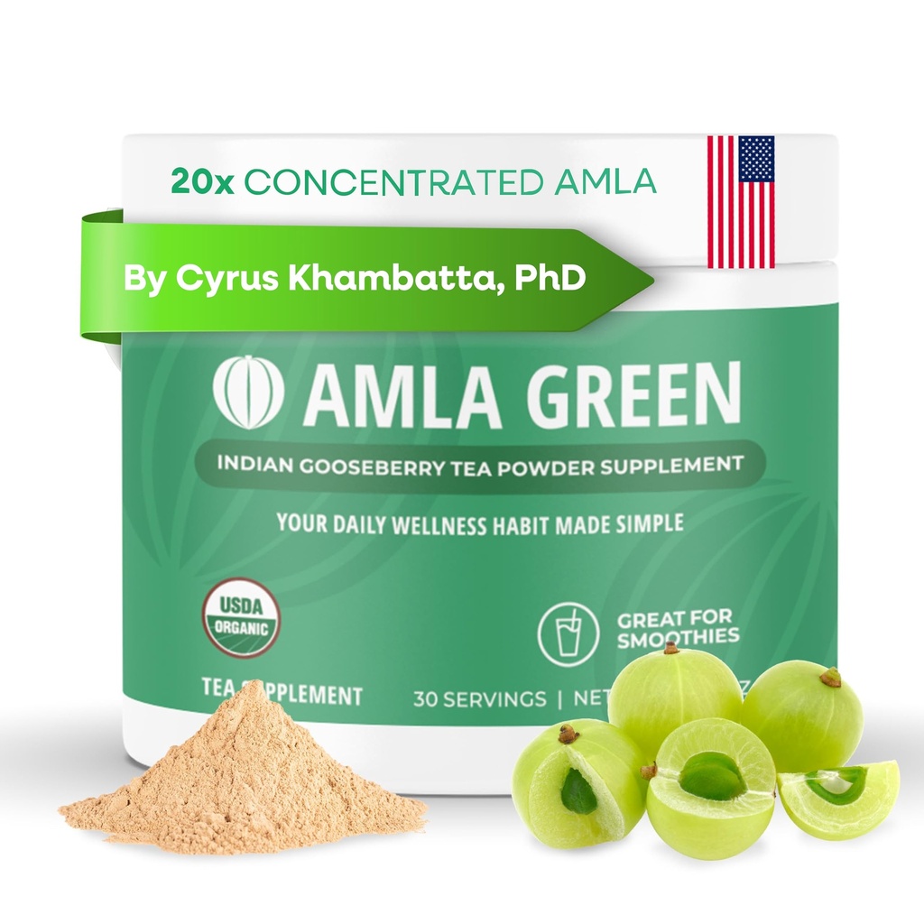 Amla Powder & Green Tea Superfood Sufood Suplement, 20x Ultra berkonsentrasi Amla, Antioksidant Dukungan, Dibuat dengan Teh Oolong dan Goseberries India, Organik, Vegan, Classic Flavor, 30 Servings