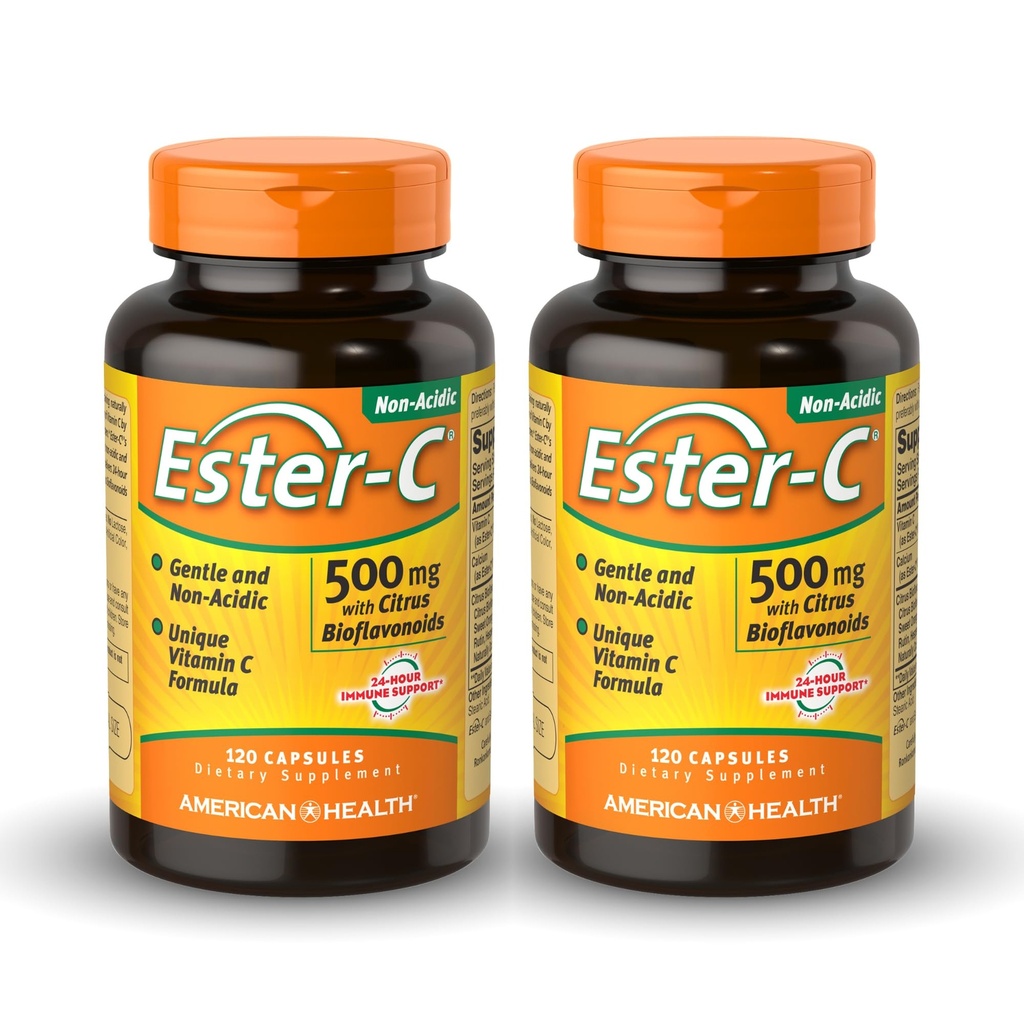 American Health Ester-C 500 mg with Citrus Bioflavonoid - 120 Capsules (Paket 2) - 24- Hour Immune Dukungan - Non-GMO, Gluten Free - 120 Total Servings