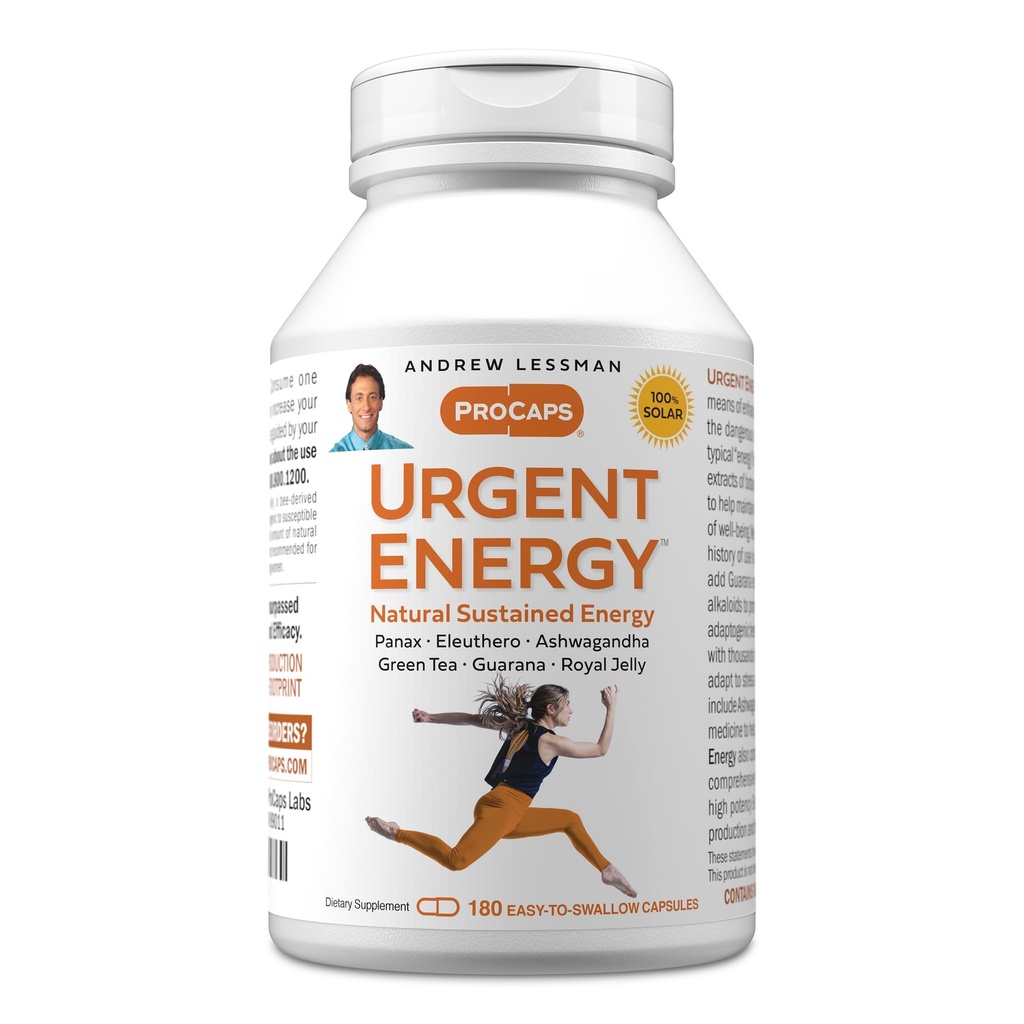 ANDREW LESSMAN Urgent Energy 180 Kapsul - Menyediakan Safe, Healthy Means of Enhancing Energy Levels and Feelings of Wells, Green Tea, Guarana, Ginseng, Royal Jelly, Ashwagandha, B- Complex