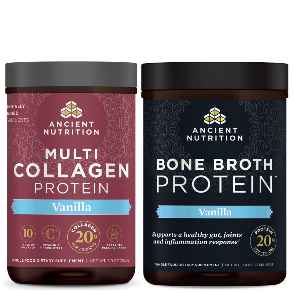 Nutrition kuno Serbuk Protein Multi Collagen, Vanilla, 24 pelayan + Bone Broth Protein Powder, Vanilla, 20 pelayan