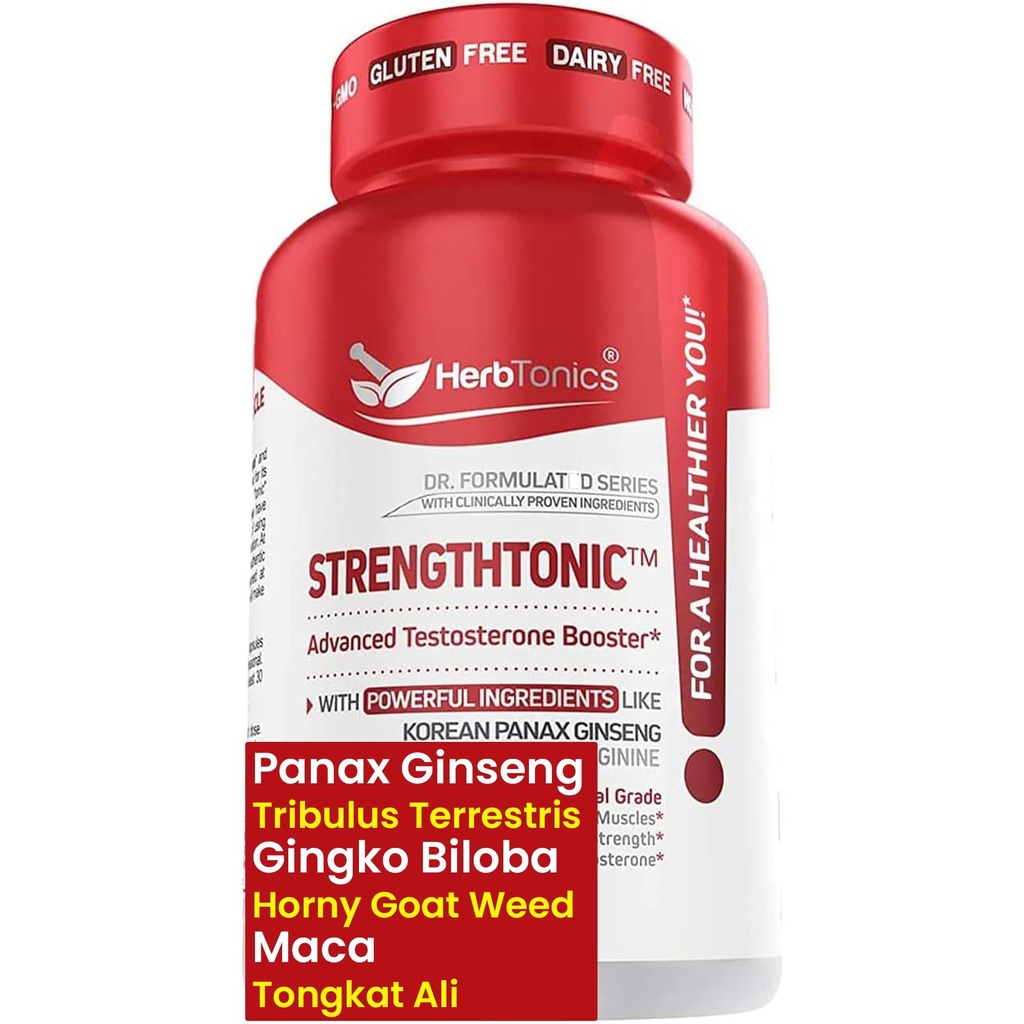Herbtonics Testosteron Supplement for Men - Korean Panax Ginseng & Tribulus Terrestris - Supports Healthy Energy, Power & Stamina - 60 Vegan Capsules