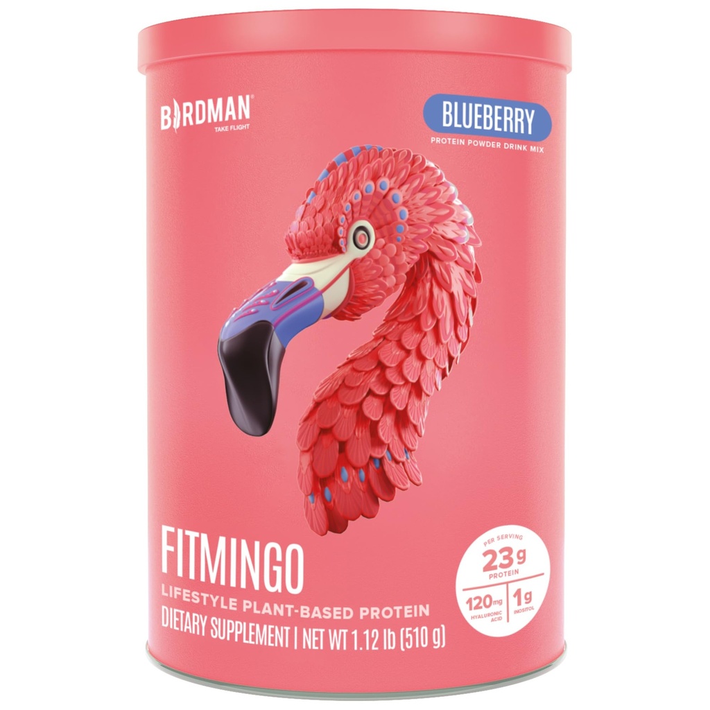 BRIDMAN Fitmingo Vegan Powder dengan Inositol, Collagen Boosters, Hyaluronic Acid dan Vitamin 124; Low Carb, Dairy Free, Low Calorie 124; 23g Plant Based Blueberry Protein Poader dengan Myo- Inositol