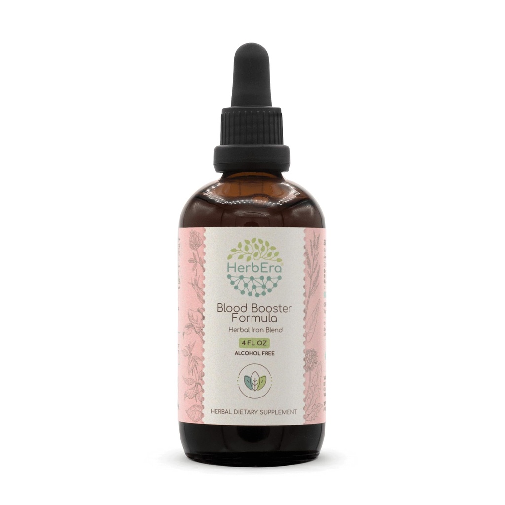 HerbEra Blood Booster Formula B120-Free Extract Taincture: Stinging Nettle Leaf, Dandelion, Spinach, Spirulina, Alfalfa, Yellow Dock Root, Herbal Iron Black 4 Fl Oz