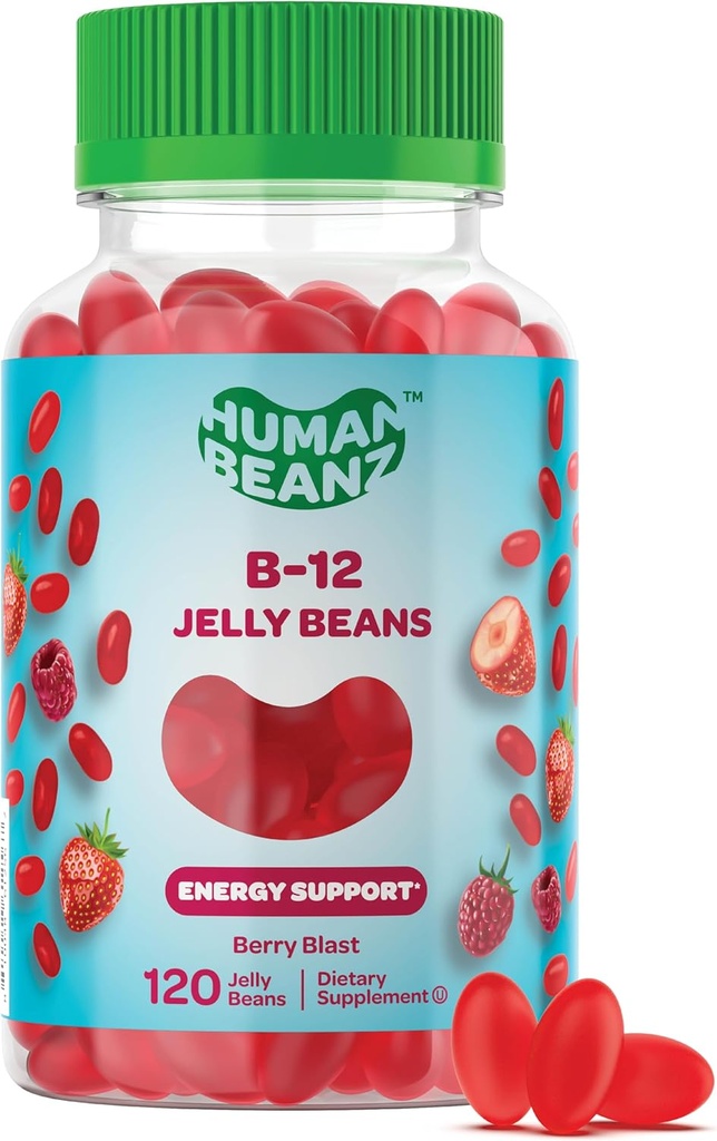 Methylated Vitamin B12, Jelly Bean Gummies for Dewata, Brain Health Booster, Healthy Hair, Skin, and Nails, Nutronational Vegetarian Suplemen, 120 Jelly Beans