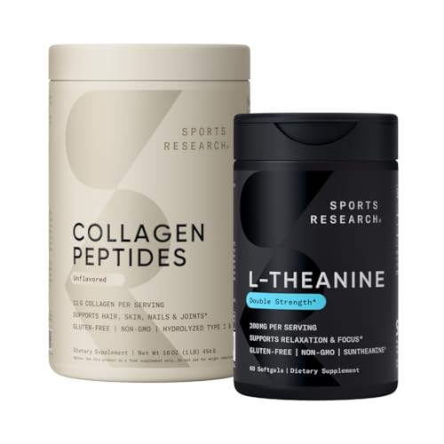 Kompleks Penelitian Olahraga Peptides Hydrolyzed Tipe 1 & 3 Powder Protein Tambahan Pelan2 Mixing Nutrients & Protein dan Dukungan Ganda L- Theanine Suplemen untuk Fokus, Relaxation & Alert