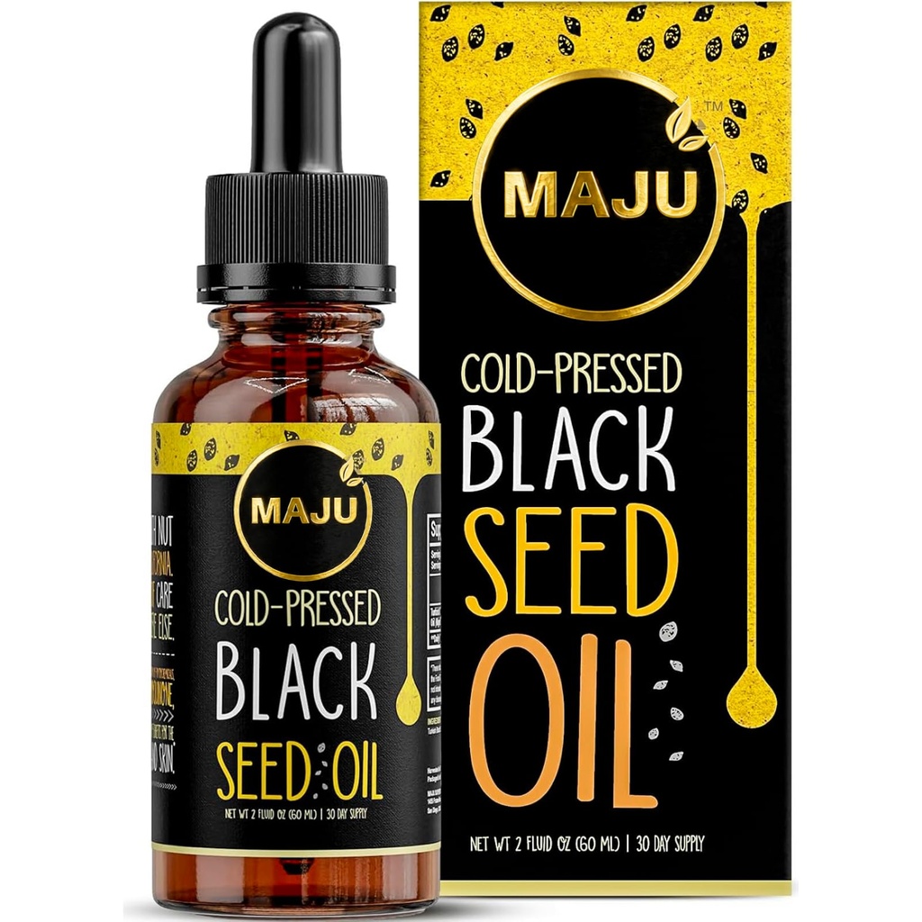 Magu Superfood Minyak Benih Hitam - 3 kali TQ, Cold- Tertekan, Ukuran Perjalanan, 100% Turkish Black Cumin Oil, Liquid Pure Blackseed, Botol Kaca, 2 Oz