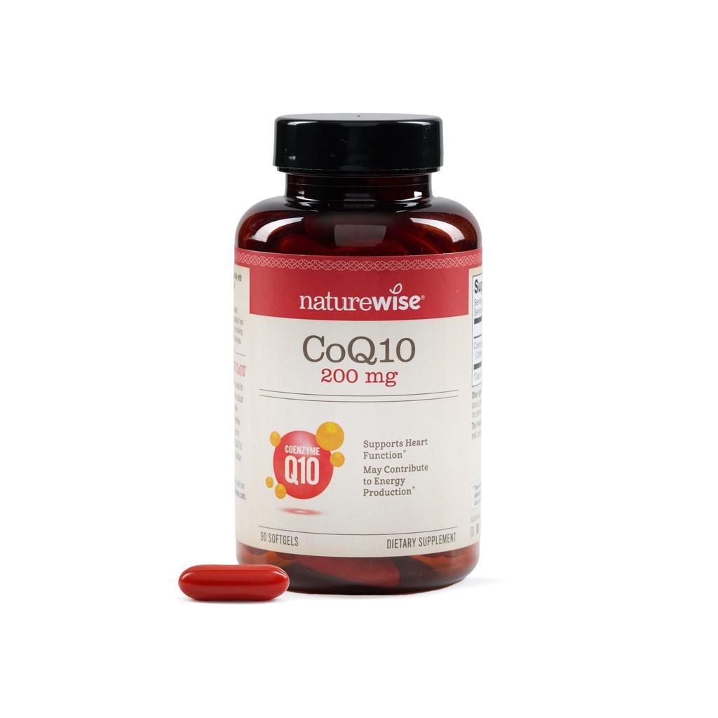 NaturreWise CoQ10 200mg Softgels, Posetity Ubiquinone tinggi - Koenzim Q10 Suplemen - Antioksidant untuk Heart Health + Energy - Vegan, Non-GMO, Gluten- Free - 90 Count [3- Month Suppply]