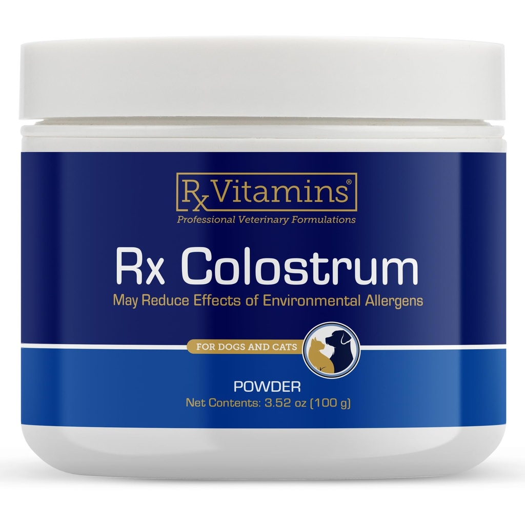 Rx Vitamin Colostrum for Dogs & Cats - Whole Bovine Colostrum Powder - Cat & Dog Suplemen Ideal Dukungan Imune, Promotes Digetical Health & Allergy Dukungan - 3.52 oz (100g)