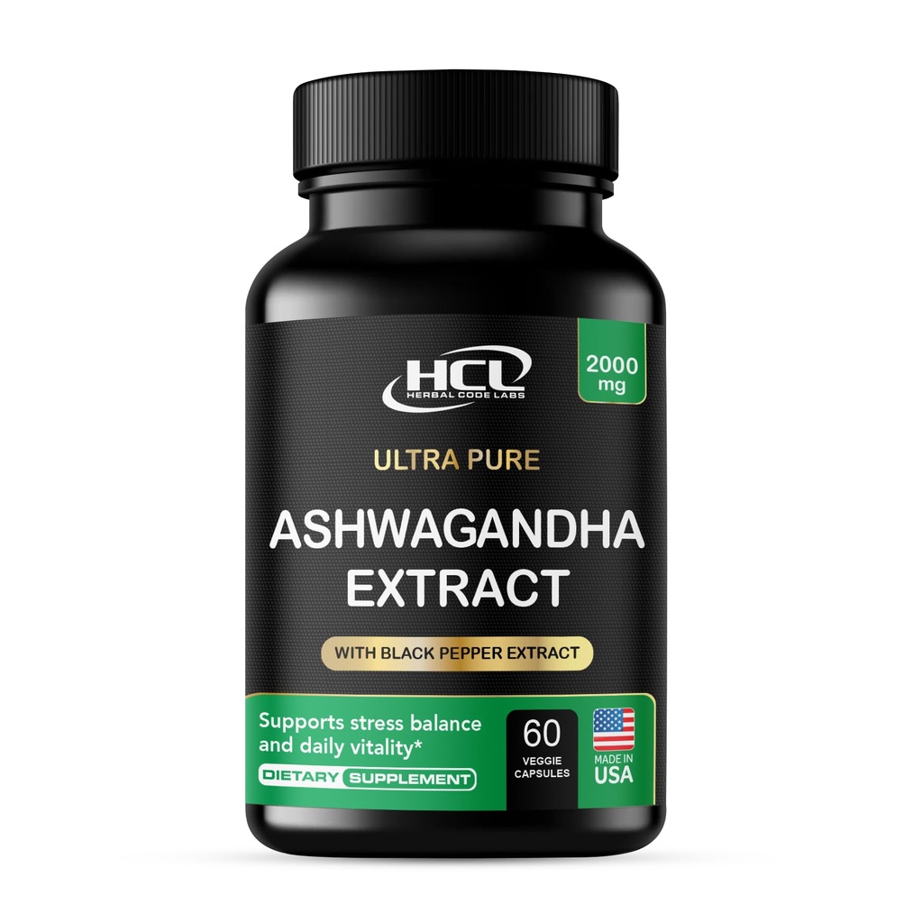 Ashwagandha Organik Capsules 2000 Root Extract MG dengan Black Pepper & Lemon Balm 2 Bulan Pasokan - Cara Natural untuk Relieve Stress