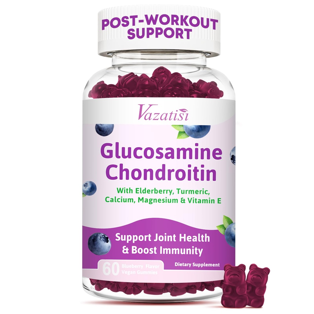 Glucosamine Chondroitin Gummies - Glucosamin Gummies with MSM, Turmeriic & Boswellia, Dukung Kartilage, Struktur Gabungan & Tosis, Dukungan Gabungan Support untuk Pria dan Perempuan - 60 Cts