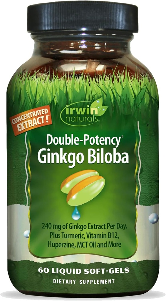 Irwin Descenal Double- Potency Ginkgo Biloba - 60 Softgels - Enhance Memory, Mental Focus & Energy
