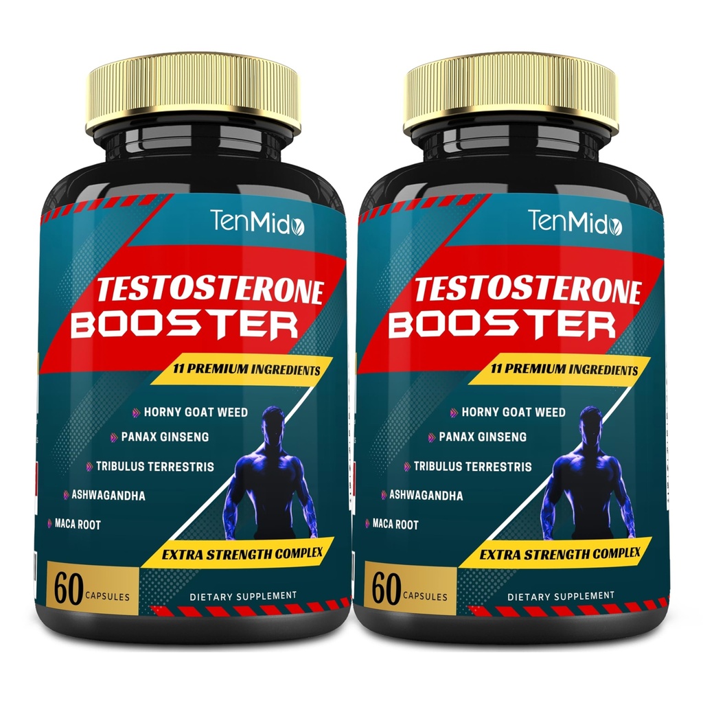 2 Paket 60caps Suplemen Testosteron Booster untuk Pria, Sama dengan 1000mg - Natural Stamina, Endurance & Power Supplemen - Pembangunan Otot, Performance Pembangunan, Energi