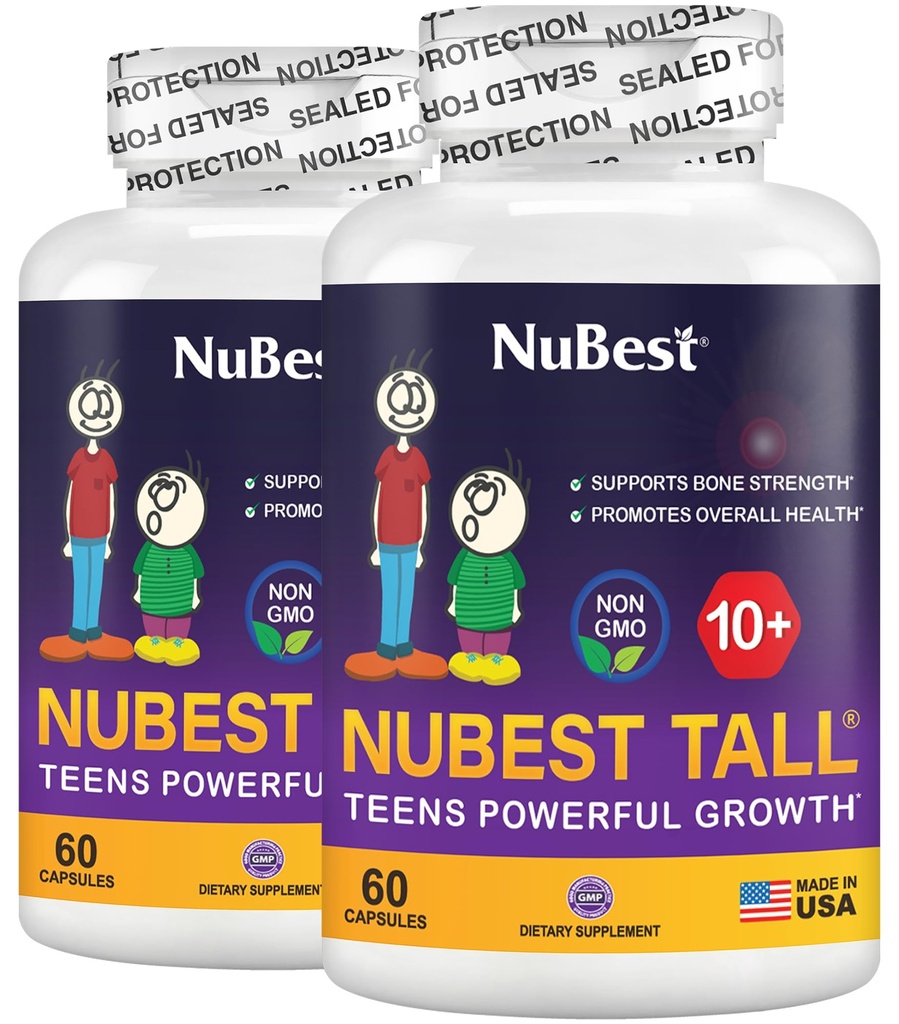 NUBest Tall 10 + - Advanced Bone Strength Formula - Supports Immunity, Healthy Development & Optimal Wellness - for Children (10 +) & Teens Who Drink Milk Daily - Pack 2 124; 2 Bulan Supply