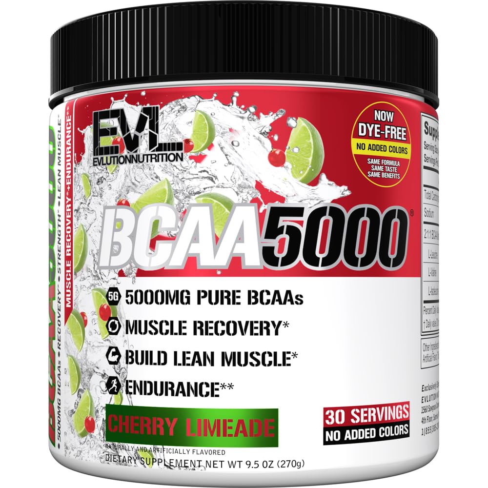 Evlution EVL BCAAs Amino Acids Powder - BCAA Powder Post Recout Drink and Stim Free Pre Workout Energy - 5g Branched Chain Amino Accids Suplement for Men - Cherry Limeade