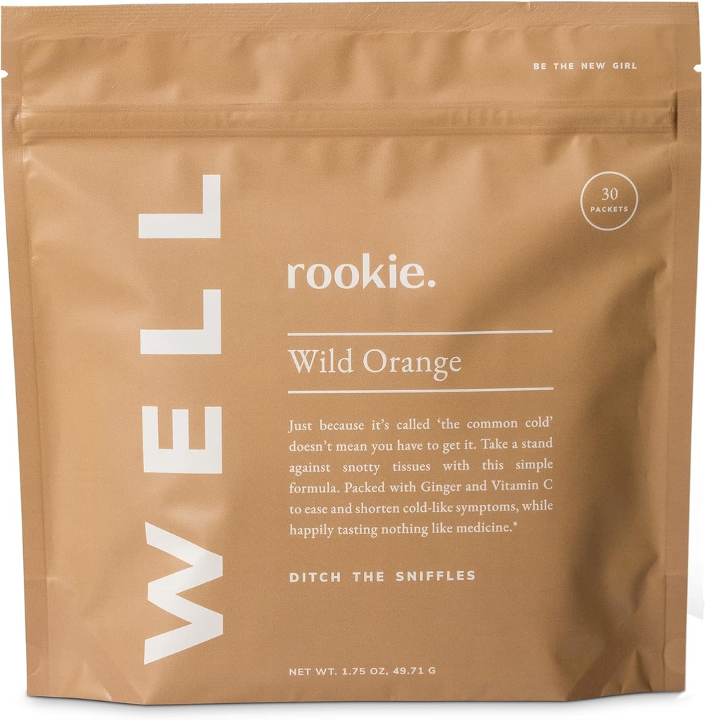 Rookie Wellness Well - Vegan Immune Support Packets with 1000 mg of Vitamin C, 14 mg of Vitamin E, and Ginger in a Natural Citrus Flavor - Sugar and Filler Free (30 Servings, Wild Orange)
