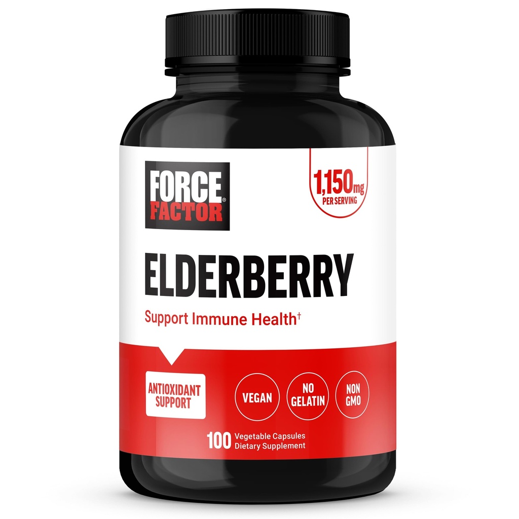 ForCE FactuTOR Elderberry Kapsul, Suplemen kekebalan dan Antioksidants Suplemen untuk Pria dan Wanita, Harian Immunity Boost, Vegan, Tidak Geltin, Non-GMO, 100 Vegetable Capsules