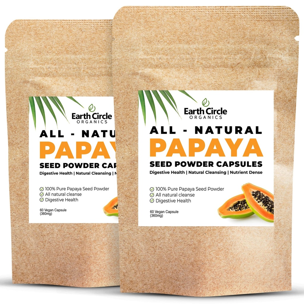 Papaya Powder Beat Capsules - Suplemen Papain yang kuat dengan Vitamin A, C, & E & Enzymes for Diffic & Gut Health - 360mg / Serving - 60 Vegan Capsules per Pack (Paket 2, 60120 Day Supply)