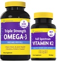 InnovixLabs Vitamin K2 & Triple Omega Bundle Full Spectrum Vitamin K2 (90 Softgels) Triple Power Omegaga- 3 Fish Oil (200 Softgels). Mendukung Healthy Bones, Arress dan Joints. *