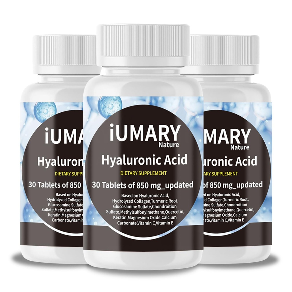 Suplemen Acids Hyaluronic, 850mg High Biovailable Dieter Hyaluronic Acid - Advanced Jourledwith Hydrolyzed Collagen, Turmeric, Glu-cotamine, MSM, Vitamin C - 30 Tablets Flags of 3