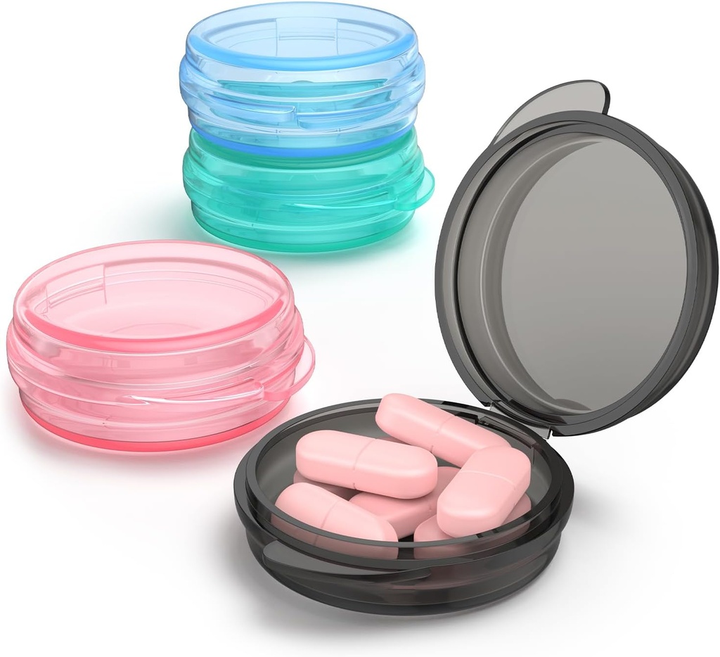 Kotak Pil Kecil, (4 Pack) Case Pill Travel Portable Daily Pill Organizer Penyimpanan Mini Medicine Container for Pocket Purse Cod Liver Oil Box Earplug Case