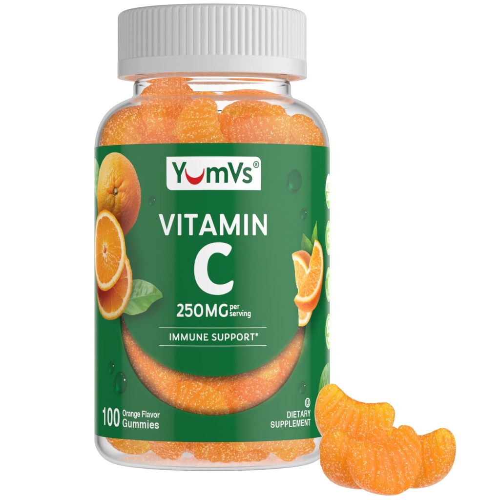 Vitamin C Gummies untuk Dewasa - 250 mg Yumin C Gummy - VIT C Gummies - Imune Dukungan Supplemen -Orange Flavored Kosher, Halal, Gluten Bebas (100 Count)