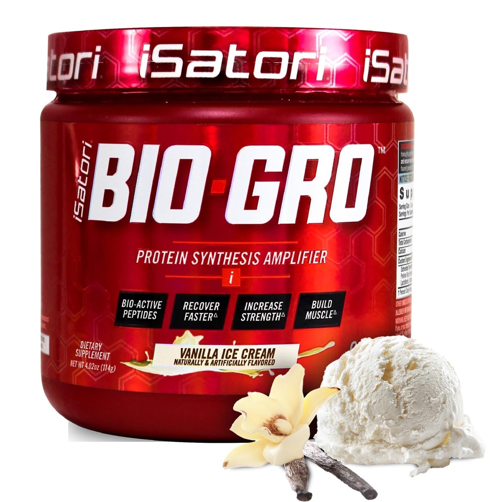 iSatori BIO- GRO Synthetic amplifier, for Muscle Recovery & Growth, Enhanced Stimulant Free Pre-Workout & Colostrum Suplemen dengan Bio- Active Peptide- Vanilla Ice Cream (60 Pelayan)