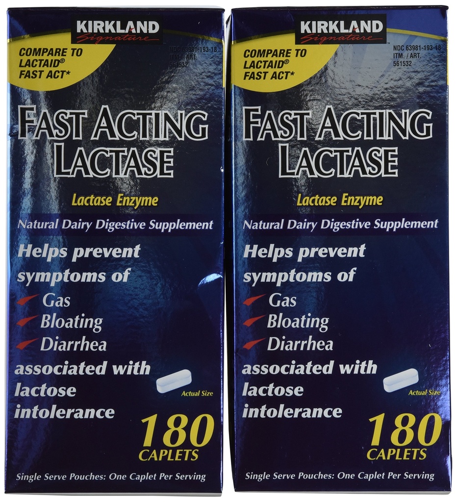 Tanda tangan Kirkland Akting Cepat Lactase, (2 Pack), Caplet 360 Ct