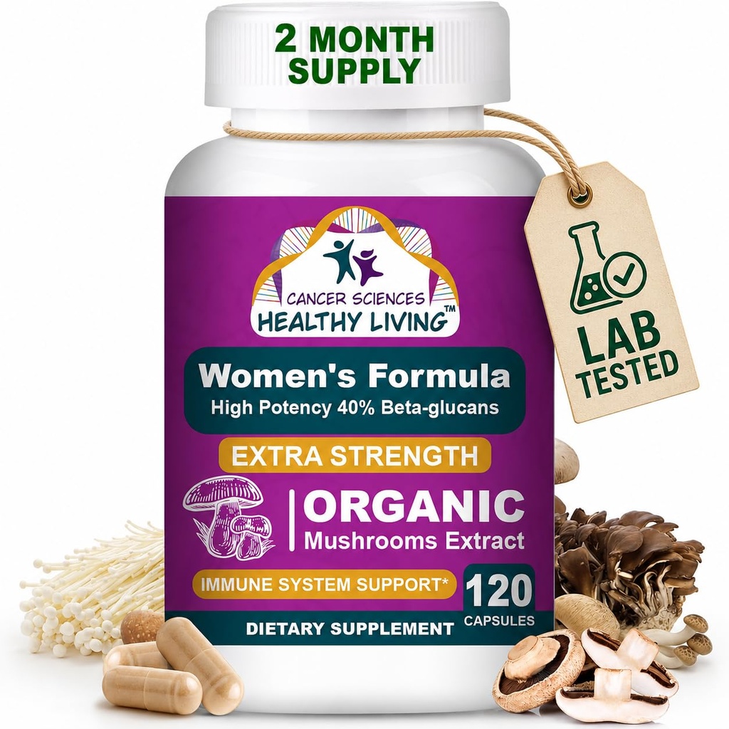 Ilmu Kanker Multivitamin Organik untuk Perempuan - Komplotan Jamur - Hormonal & Imune Dukung Vitamin - 1.500mg Non-GMO Wellroom Kompleks dengan 40% Beta- Gcales, 120 Capsules