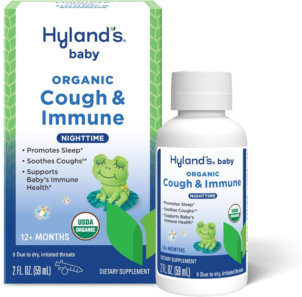 Bayi Hyland 's Organic Cough Syrup dan Dukungan Ammune dengan Agive, Elderberry dan Pomegranate, Choothes Cough, dan Supports Immunity, malam hari, 2 Fl. Oz.