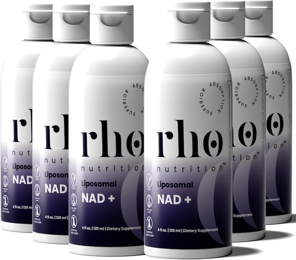 Rho Nutrition Liposal NAD + - Tambahan Liquid Dirancang untuk Mendukung Absorpsi - Bentuk Aktif NAD + Membantu Dukungan Kesehatan Sel Normal, Penuaan Sehat, Metabolisme Energi & Vitalitas - 6 Pack