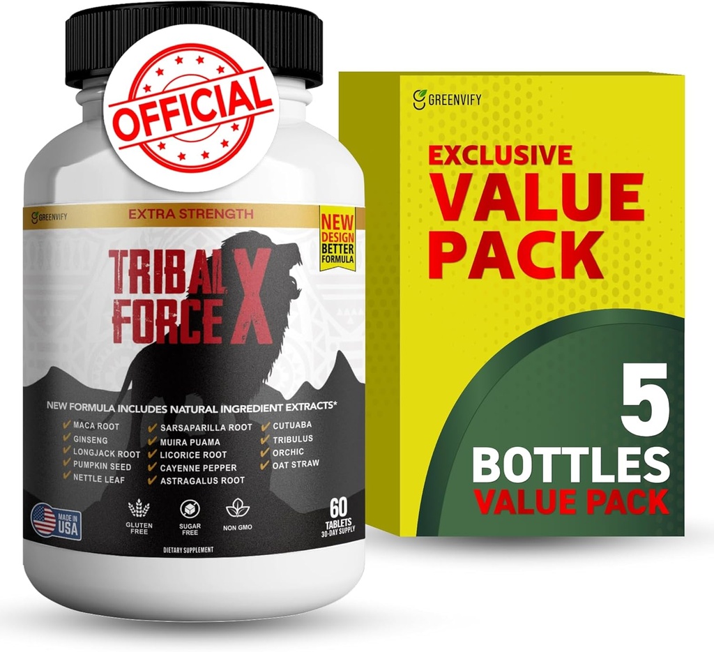 Tribal Force X Extra Strength Supplement Natural, 60 Tablet, Gluten Free, Non- GMO, 30 Hari (5)