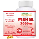 SHIFAA NUTRITION Halal Fish Oil 2000mg Softgels dengan 360mg EPA & 240mg DHA. 100 Wild Caught & Nun-GMO Omega 3 Softgels for Heart & Brain Health. Burpless, Easy- to- Swallow Fish Oil Omega 3 Suplemen