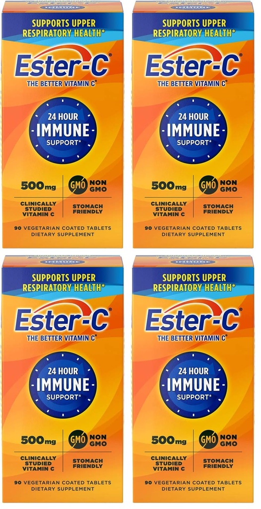 Ester-C 500 mg 24 Jam Vitamin C Tablet untuk Dukungan Imune, Tambahan Vitamin C, 90 Cacah (Paket 4)