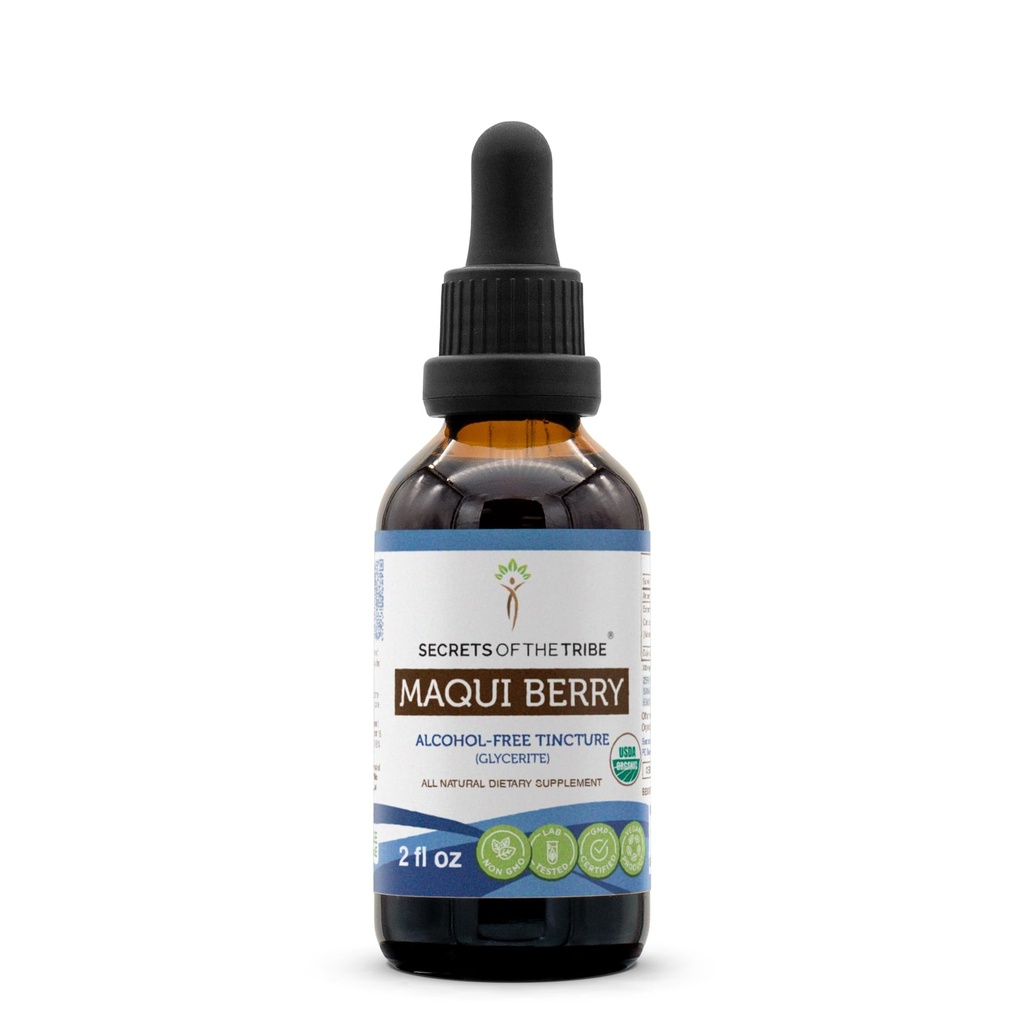 Rahasia Tribe Maqui Berry USDA Taluture Organik Alcohol-Free Liquid Ektract, Maqui Berry (Aristotelia chilensis) Kering Berry (2 FL OZ)