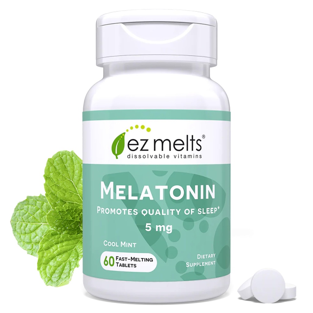EZ Melts Dissolable Meltonatin, 5 mg, Sugar- Free, 2-Month Supply, Cool Mints-Flavored - 1 Pack