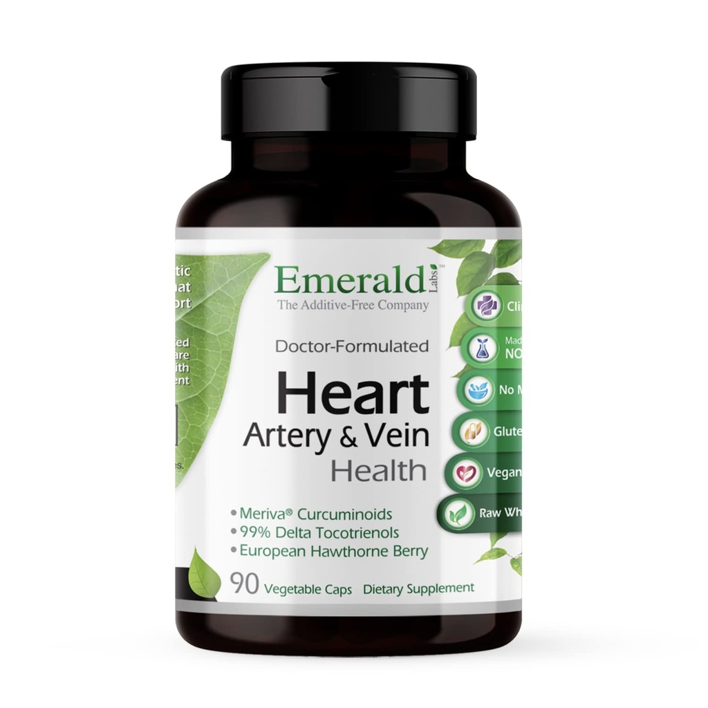 Emerald Labs Heart, Artery & Vein Health - Heart Health Support dengan Hawthorn Berry, Meriva Turmeric, Vitamin K2 sebagai Delta MK-7 & More - Gluten- Free - 90 Vegetable Kapsul (30- Day Suppply)
