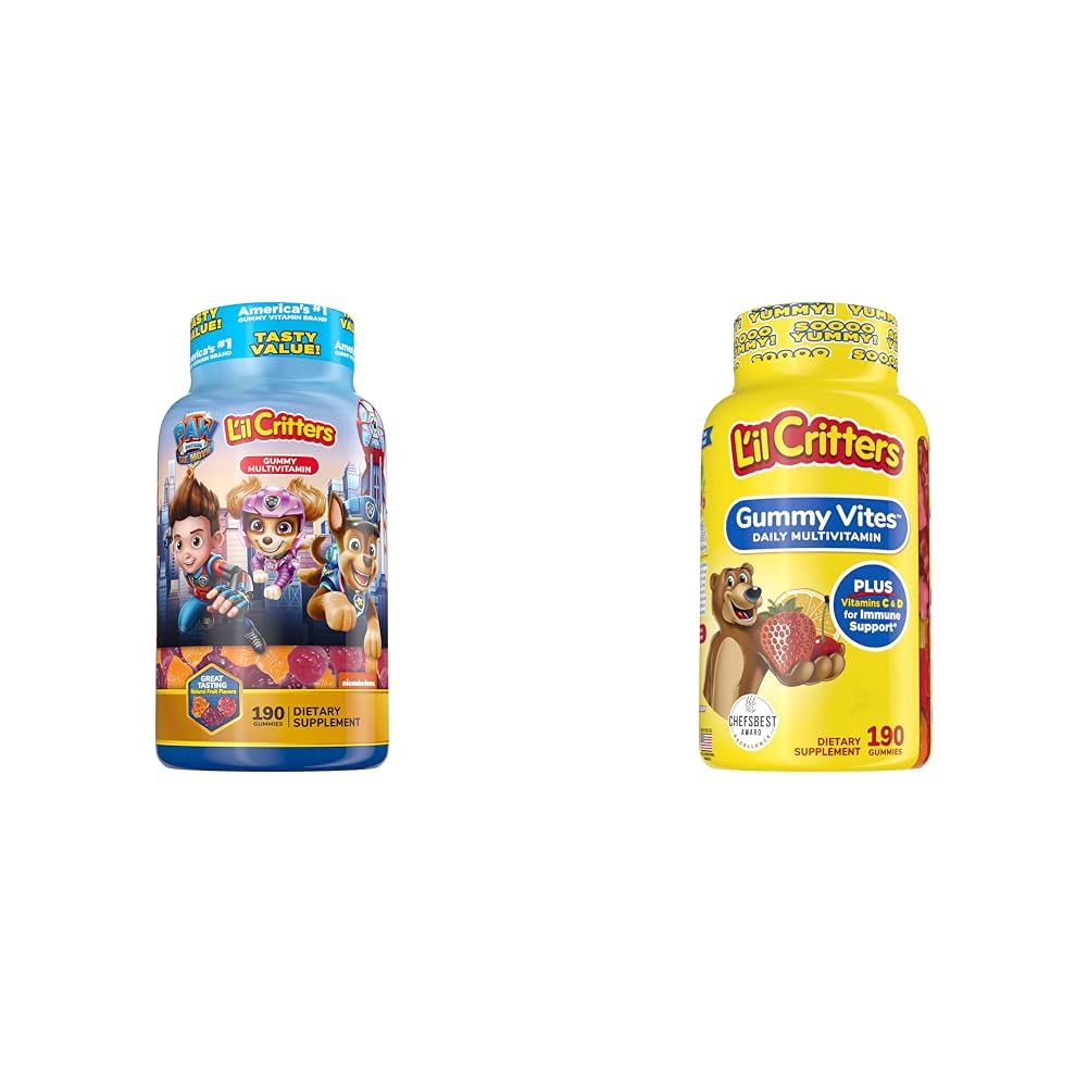 L 'il Critters Paw Patroli & Gummy Vites Kids Multivitamin Gummies, 190 Count Cherry, Strawberry, Orange, Pineapple dan Blueberry Flavors