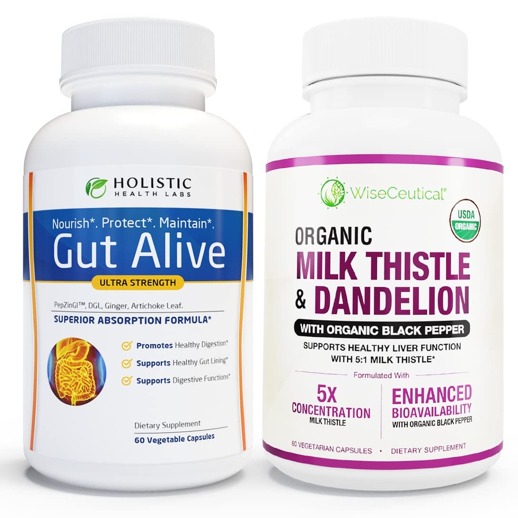 Semua-Natural Liver dan Gut Dukung Akar Milk Thistle Organik Dandellion Root & Organic Black Pepper 124; Ginger, Artichoke Leaf Extract, Degliserized Licorice Root & Paten Zinc Carnosine