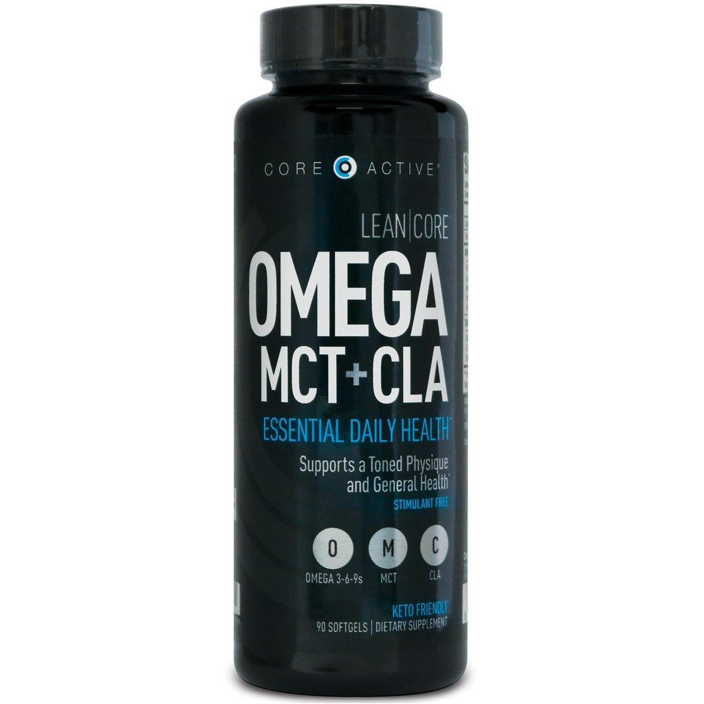 Lean CORE Omega MCT + CLA - Stimulant Free Health Formula, Lean Muscle & Toned Physique, Omega 3-6-9 Fatty Acids - Flaxseed Fish Oil- Coconut Oil- Keto Friendly Day Supply (90 Softgels)