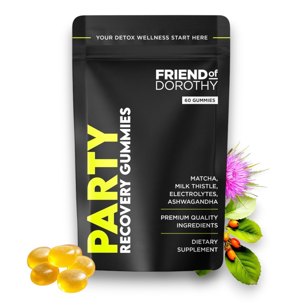 Party Recovery Gummies - Detox, Hidration & Energy Boost with Electrolytes & Matcha - Mengurangi Kabut Otak & Dukungan Mood - 60 Gummies per Pack