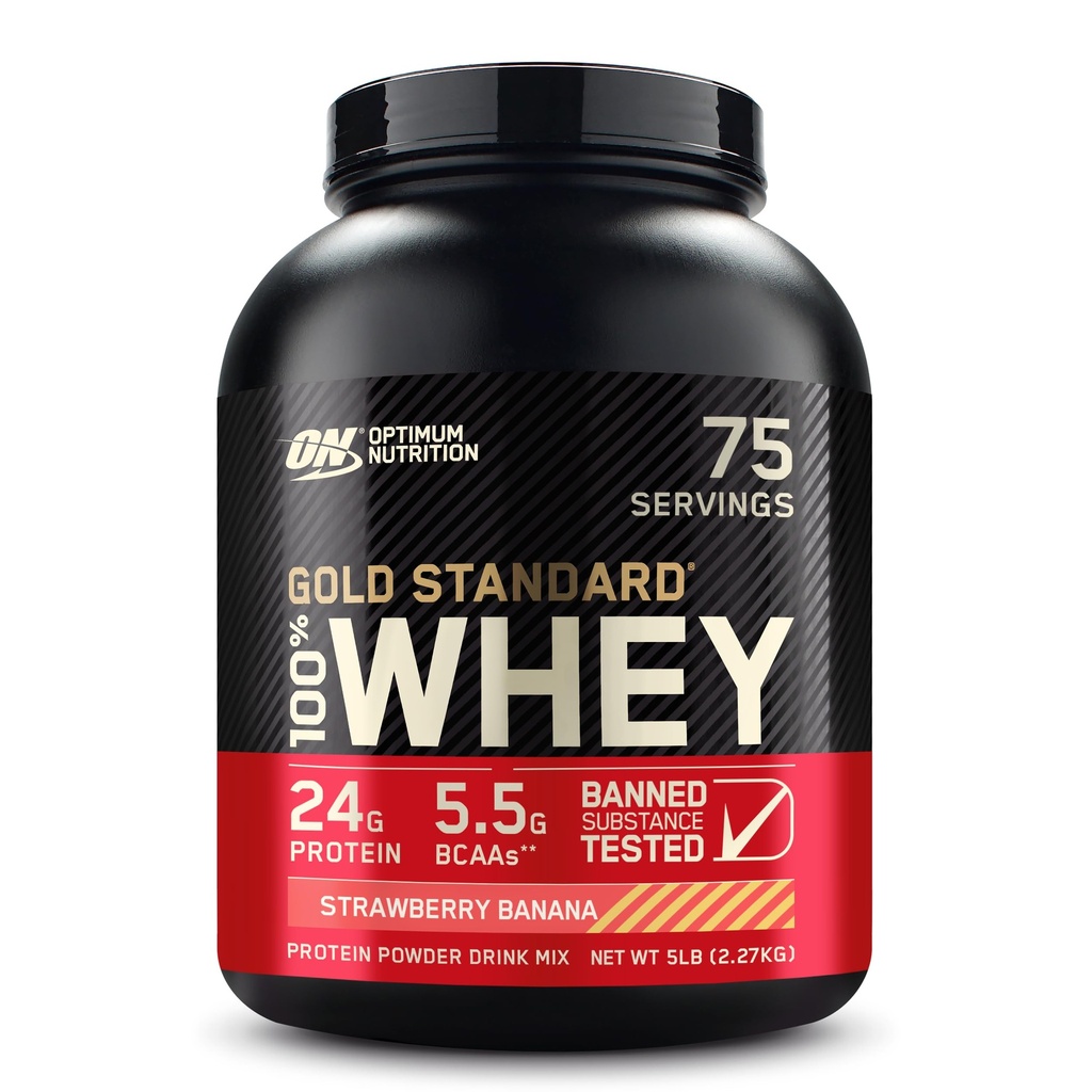 Optimum Nutrition Gold Standard 100% Whiy Protein Powder, Strawberry Banana, 5 Pound (Packaging May Vary)
