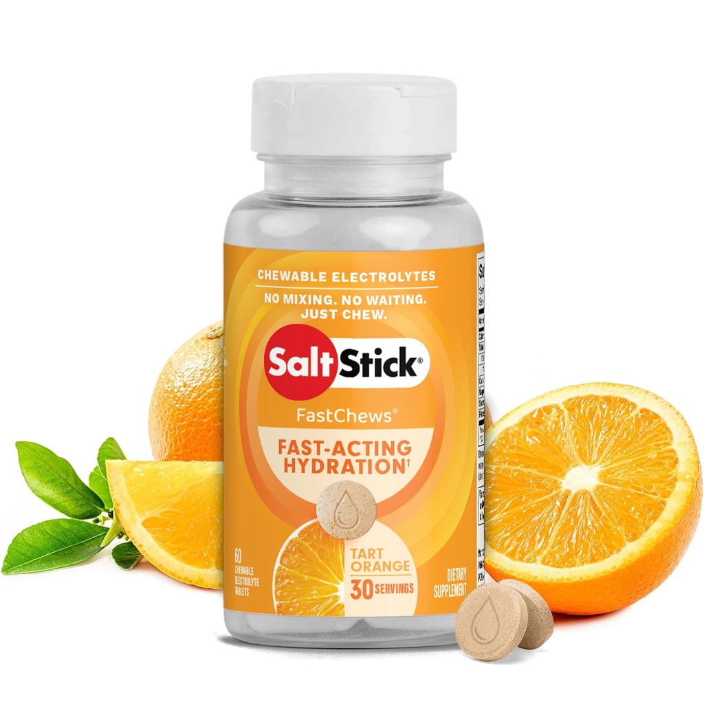 SaltStick Electrolite FastChews - 60 Orange Chewable Electrolite Tablets - Salt Tablets for Runners, Sports Nutrition, Electrolite Chews - 60 Count Bottle