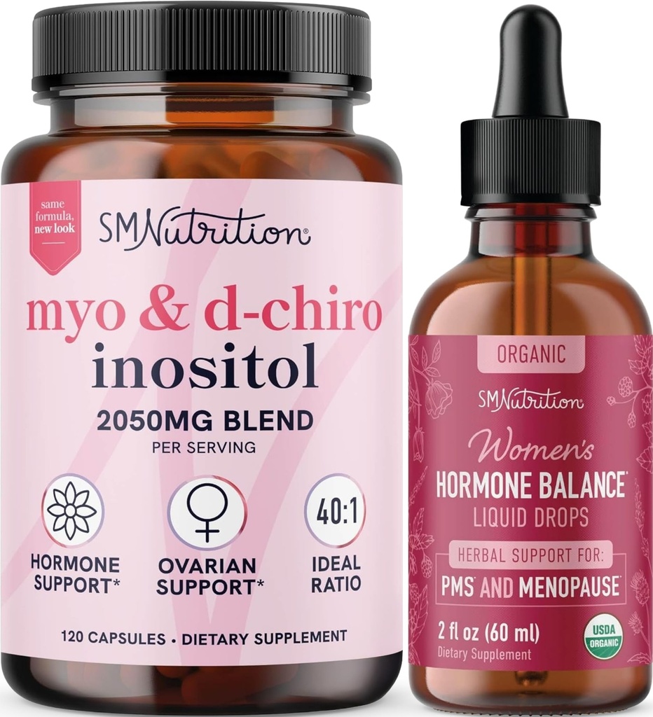 SMNutrition Herone Hormone Balanding Ticture & Myo- Inositol & D- Chiro Inositol 124; Hormone Balancing Bundle dengan 40: 1 (30 Pelayan) dan Dukungan Siklus Cair untuk Perempuan (60 Pelayan)