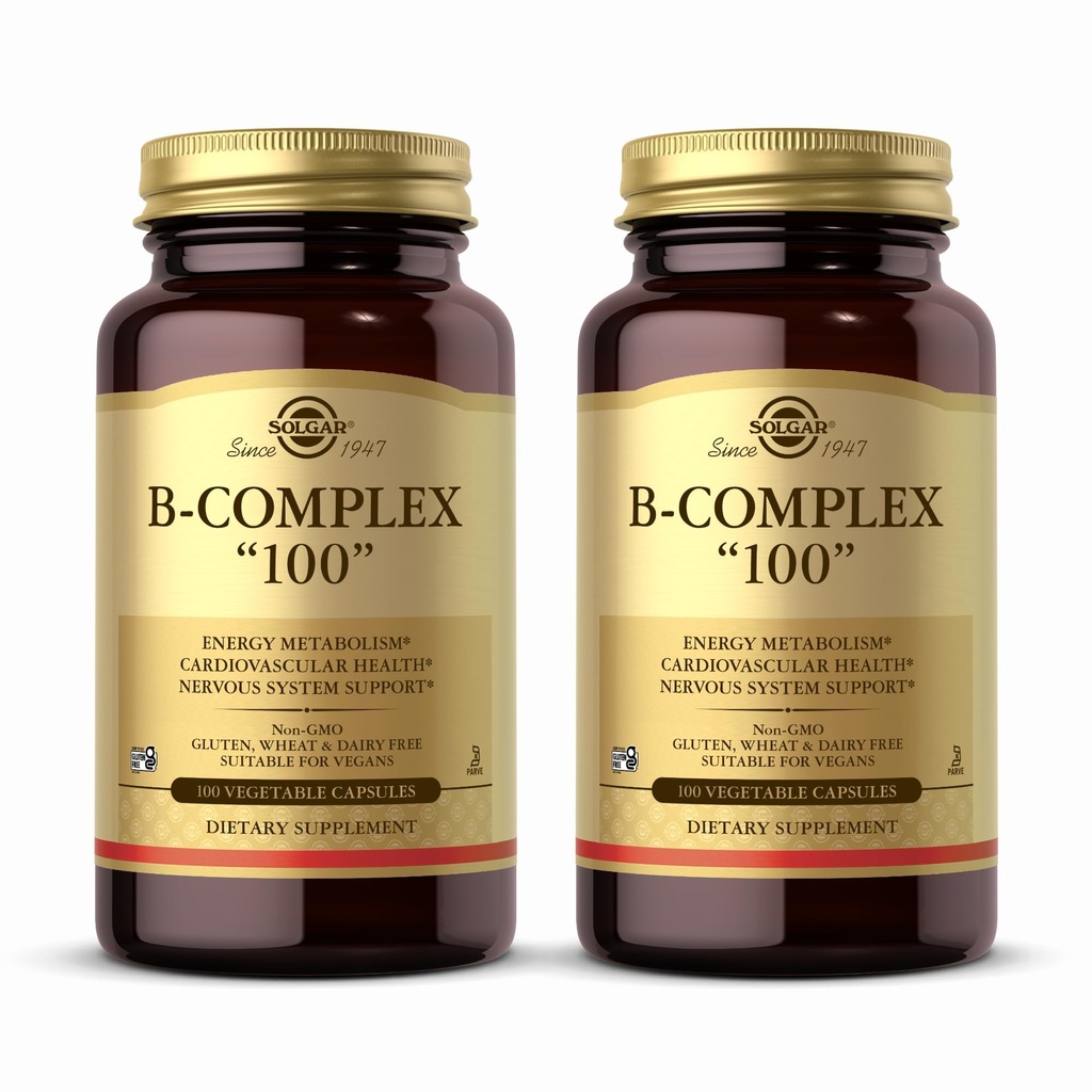 Solgar B-Complex 100 "- 100 Vegetable Capsules, Paket 2 - Energi Metabolisme, Dukungan Sistem Gugup - Non-GMO, Vegan, Gluten Bebas - 200 Total Hamba